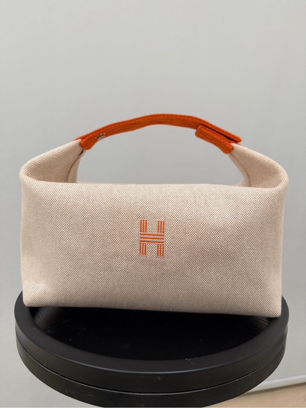 AUTHENTIC HERMES Bride-A-Brac Canvas Top-Handle Bag with Orange Accent